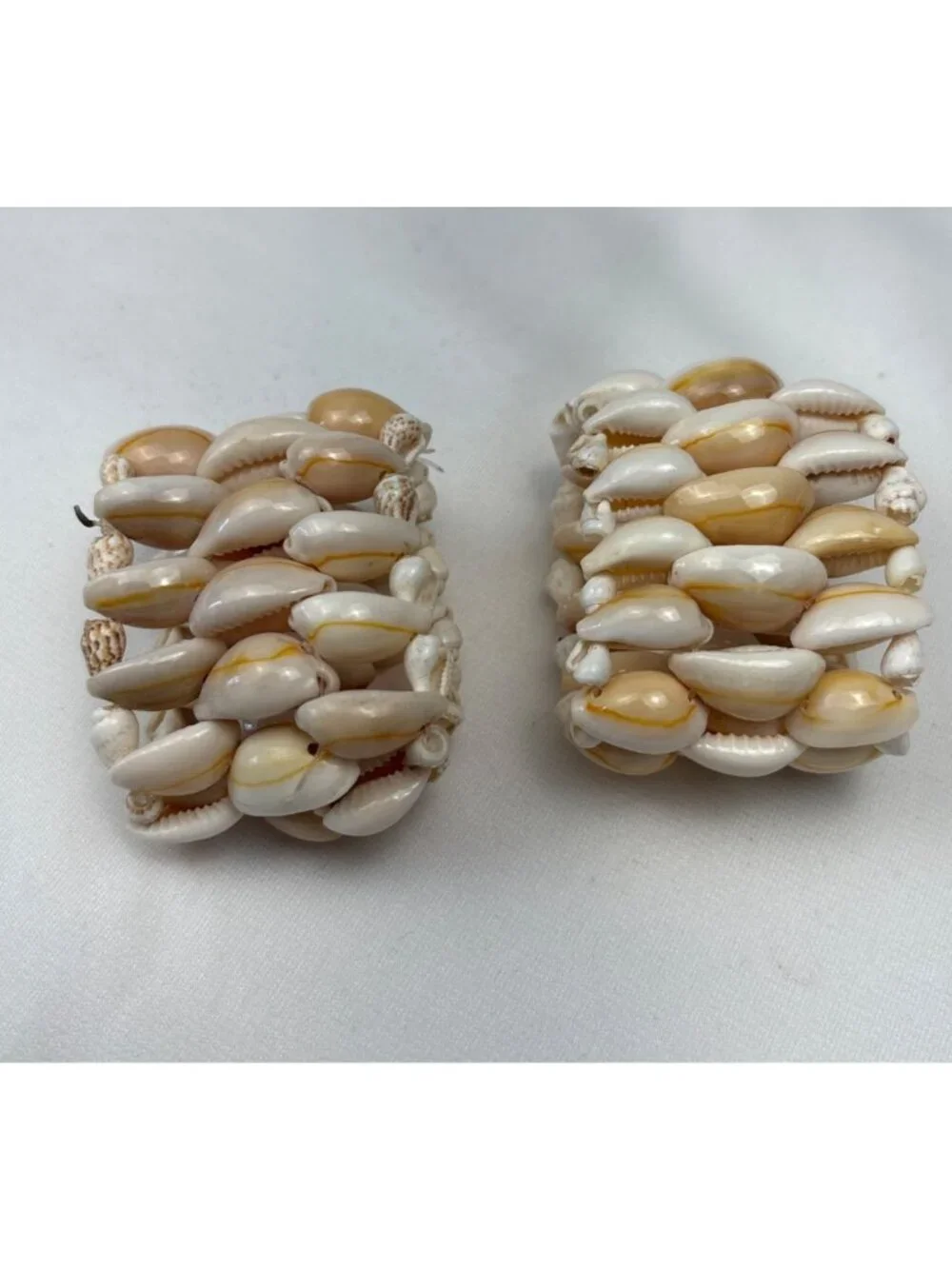 Shell Stretch Napkin Rings Handmade Philippines Natural Cowrie Shells Set